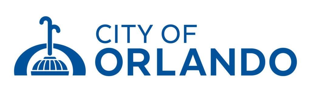 City of Orlando official horizontal logo with blue dome fountain icon and text in royal blue